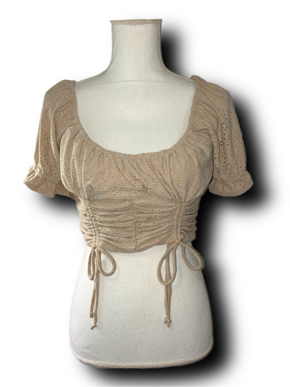 Urban Romantics Ruched Eyelet Cottagecore Milkmaid Style Crop Top Ren Faire